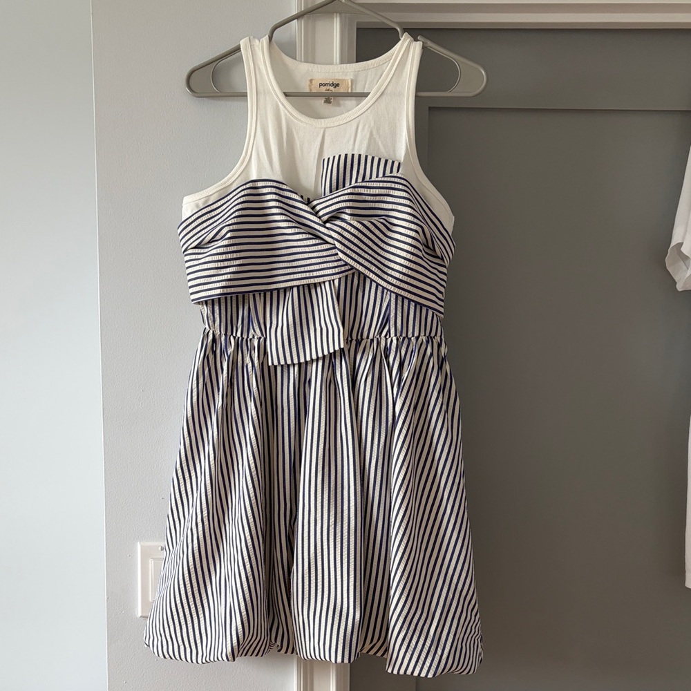 Porridge Striped Bow Bubble Hem Dress Medium